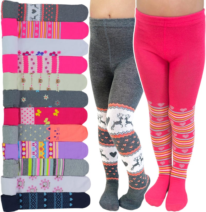 ToBeInStyle Girlâ€™s Pack of 6 Opaque Knit Density Pull-On Warm Winter Tights - Multicolor - M - Image 1